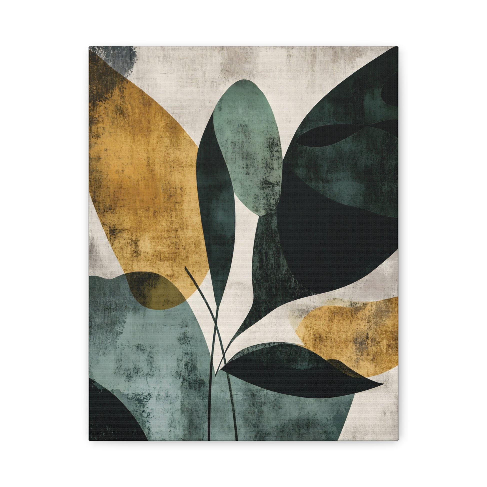 Modern Botanical Abstract Wall Art in Teal and Ochre