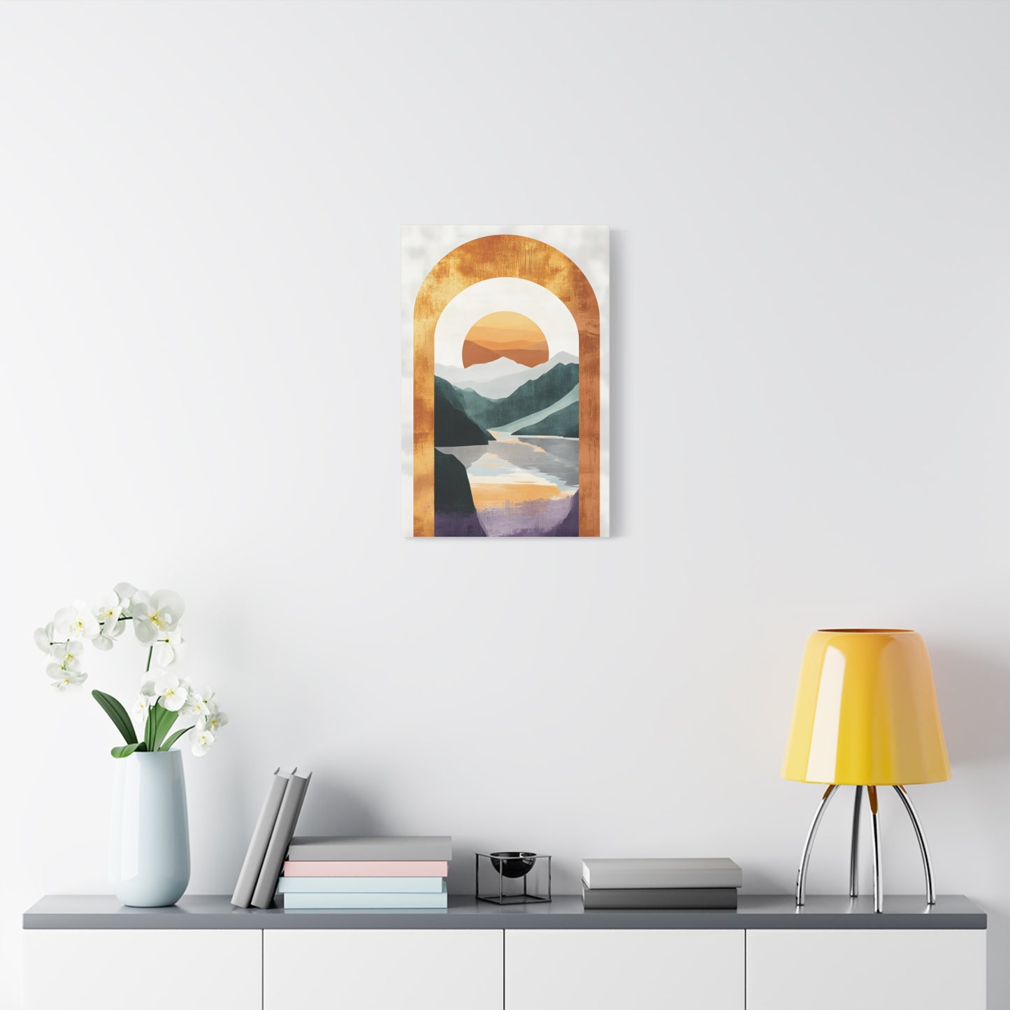 Sunset Arch Landscape Canvas Print — Abstract Mountain Lake Wall Art