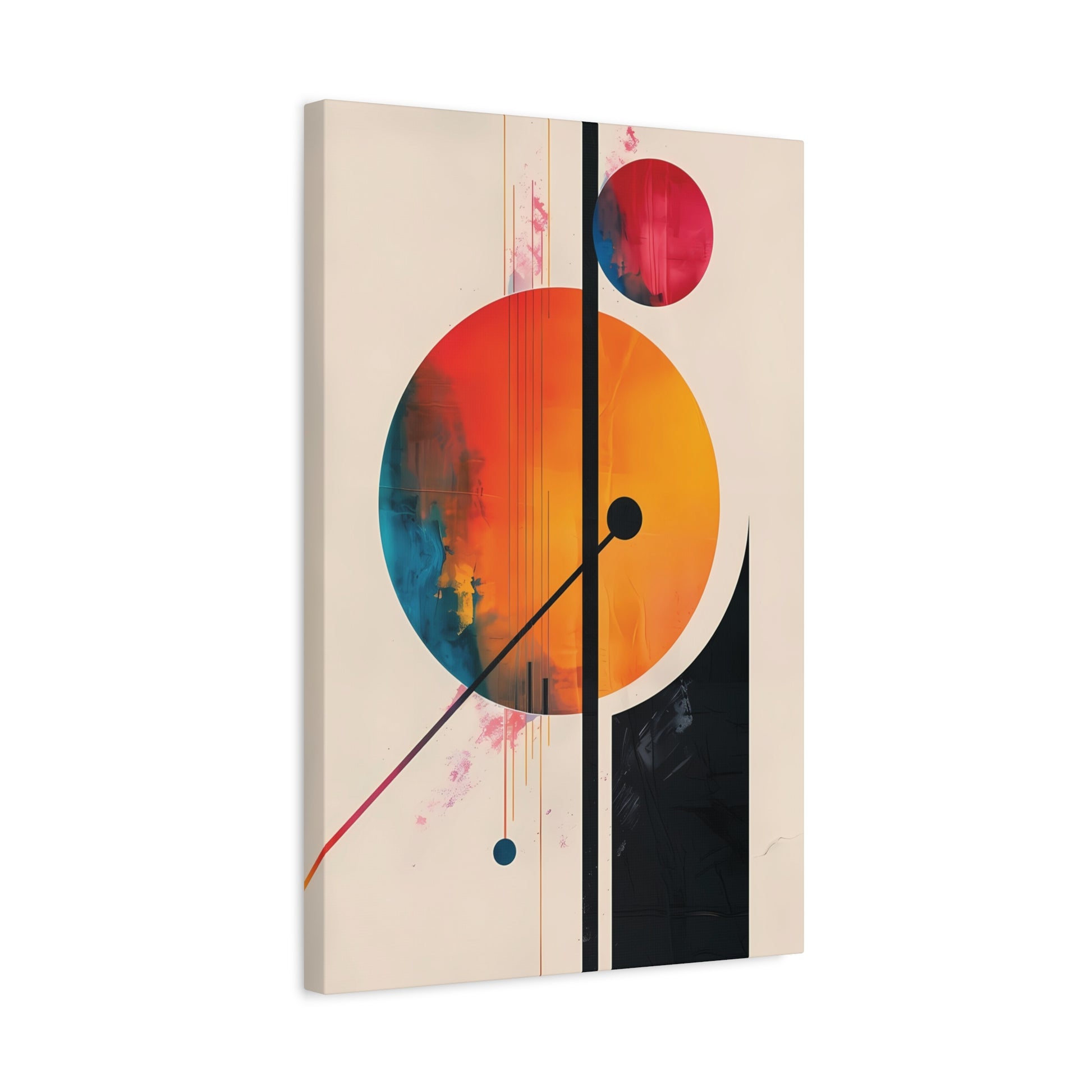 Abstract Geometric Canvas Art — Colorful Retro Sun & Planets Matte Stretched Canvas