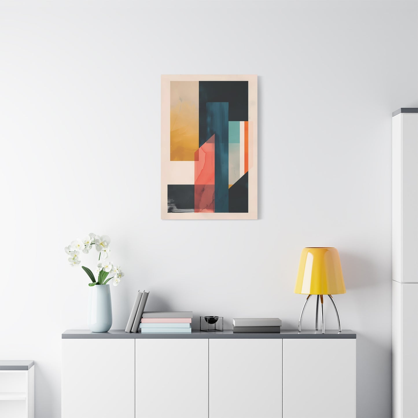 Abstract Geometric Canvas Art — Modern Colorblock Matte Stretched Print
