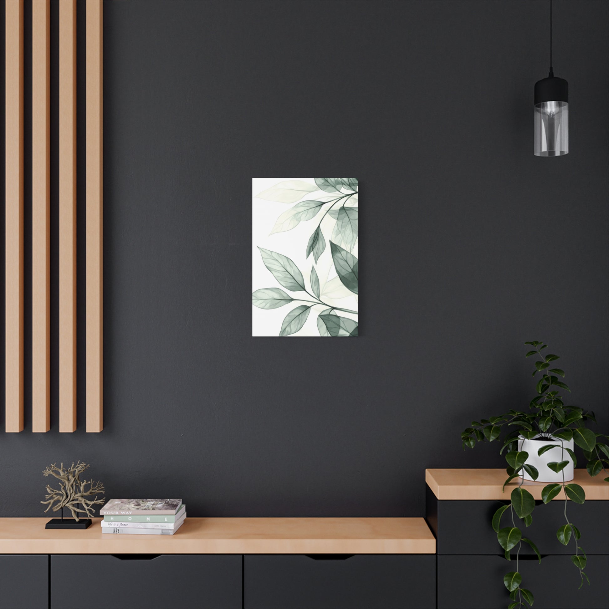 Botanical Leaf Canvas Print – Green Watercolor Stretched Wall Art