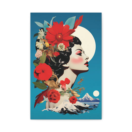 Vibrant Floral Canvas Art Print, Vintage Woman Wall Decor