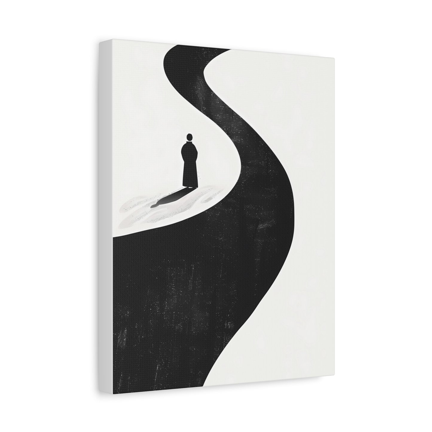 Minimalist Black & White Canvas Art — Solitary Figure on Winding Path