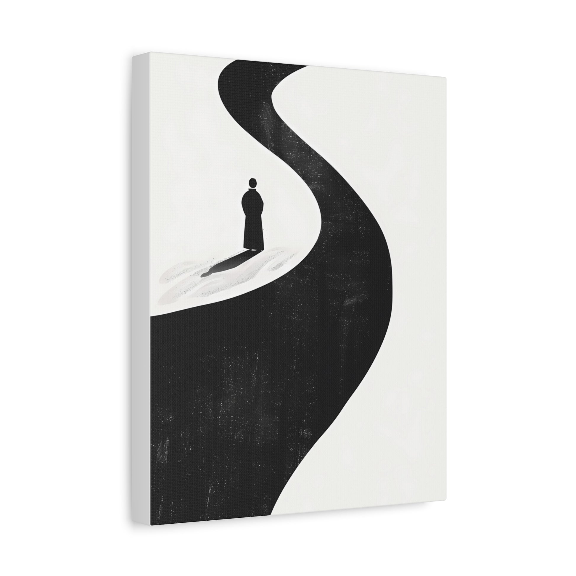 Minimalist Black & White Canvas Art — Solitary Figure on Winding Path