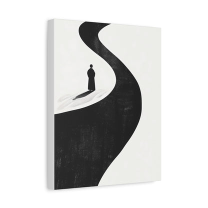 Minimalist Black & White Canvas Art — Solitary Figure on Winding Path