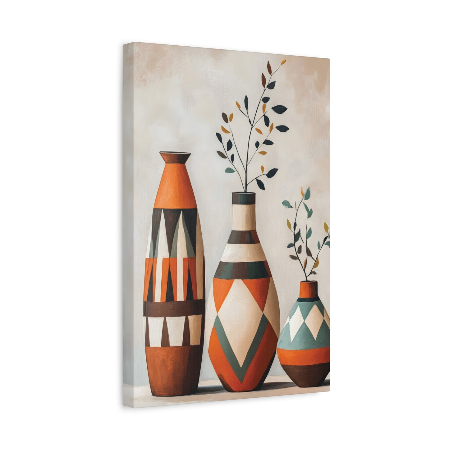 Geometric Vases Canvas Wall Art – Boho Tribal Matte Stretched Print