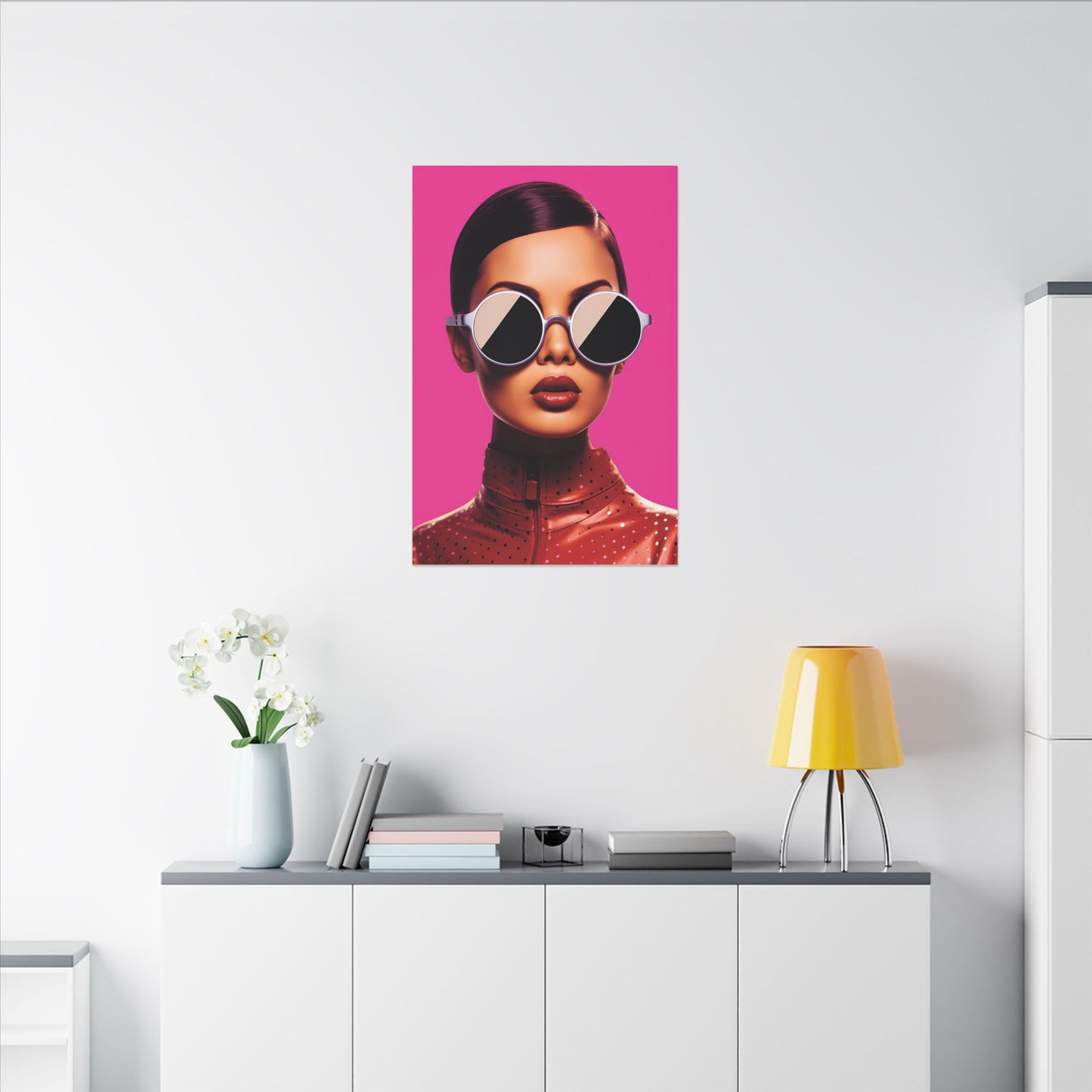 Fashionable Wall Art Canvas - Bold Pink Portrait with Sunglasses