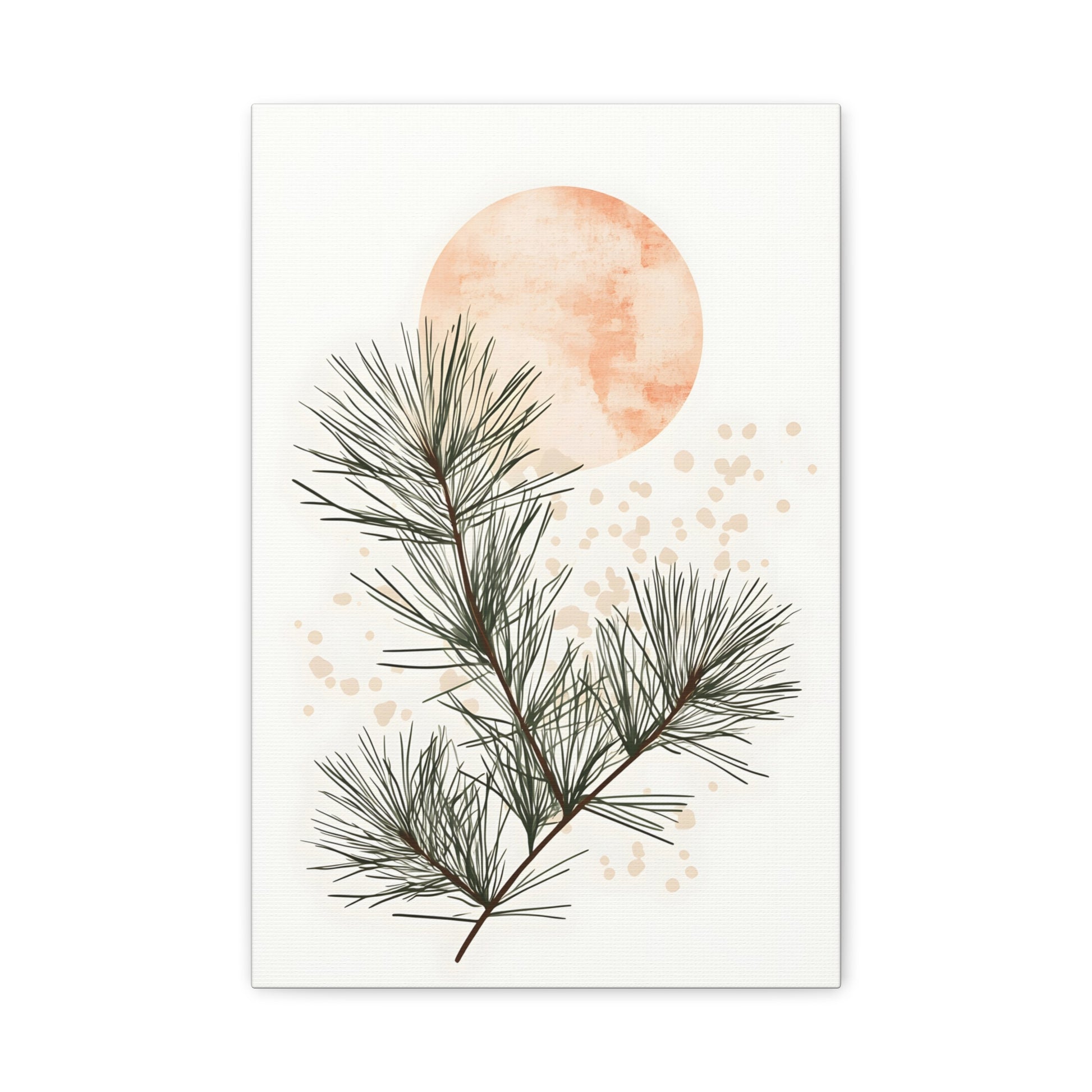 Botanical Pine Branch Canvas Print — Minimalist Pine Art with Warm Sun