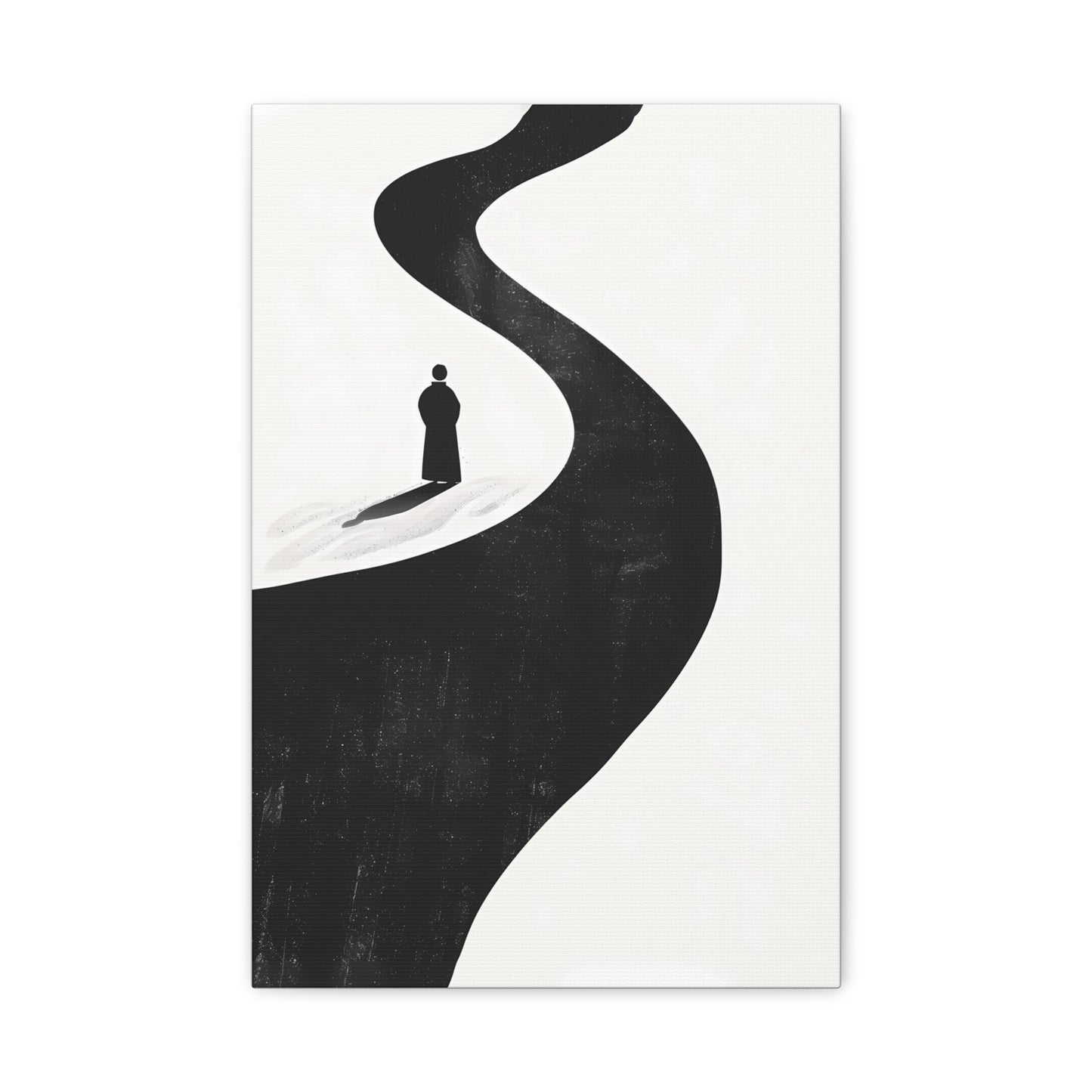 Minimalist Black & White Canvas Art — Solitary Figure on Winding Path