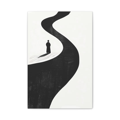 Minimalist Black & White Canvas Art — Solitary Figure on Winding Path