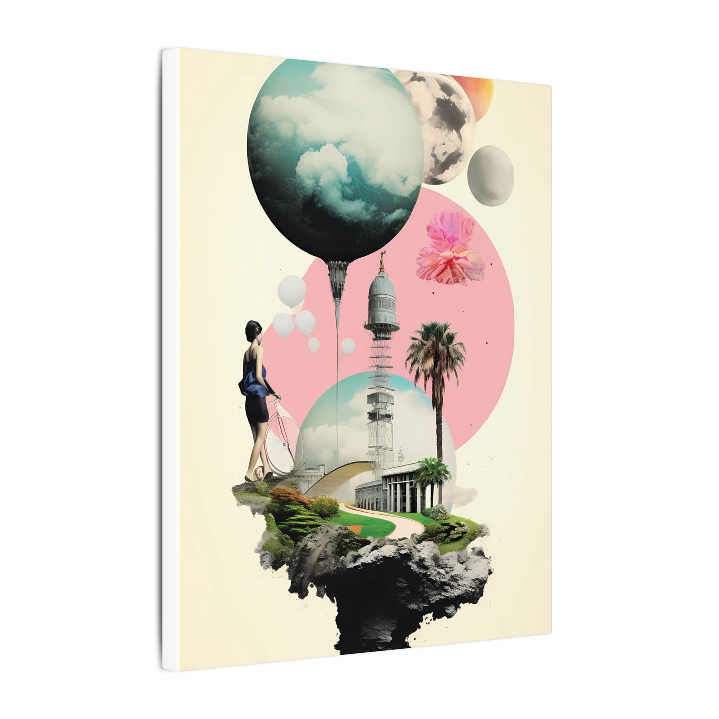 Dreamscape Explorer Canvas Art: Floating Worlds Collage