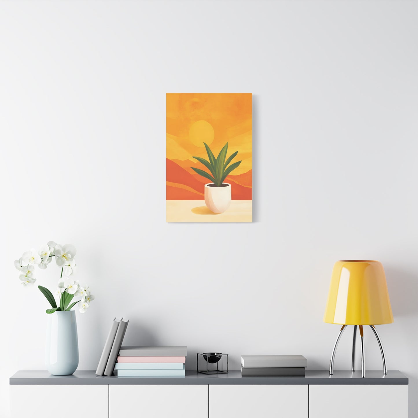 Minimalist Plant Poster in Warm Sunset Tones