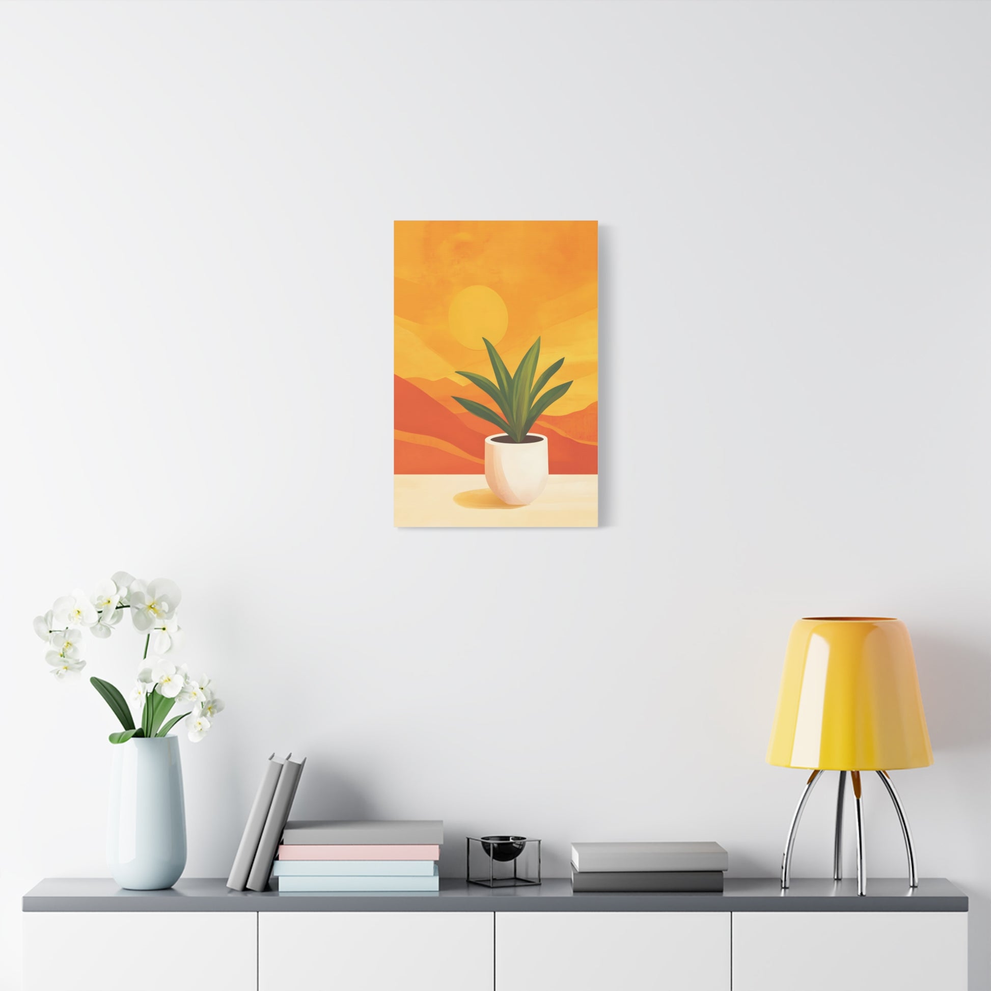 Minimalist Plant Poster in Warm Sunset Tones