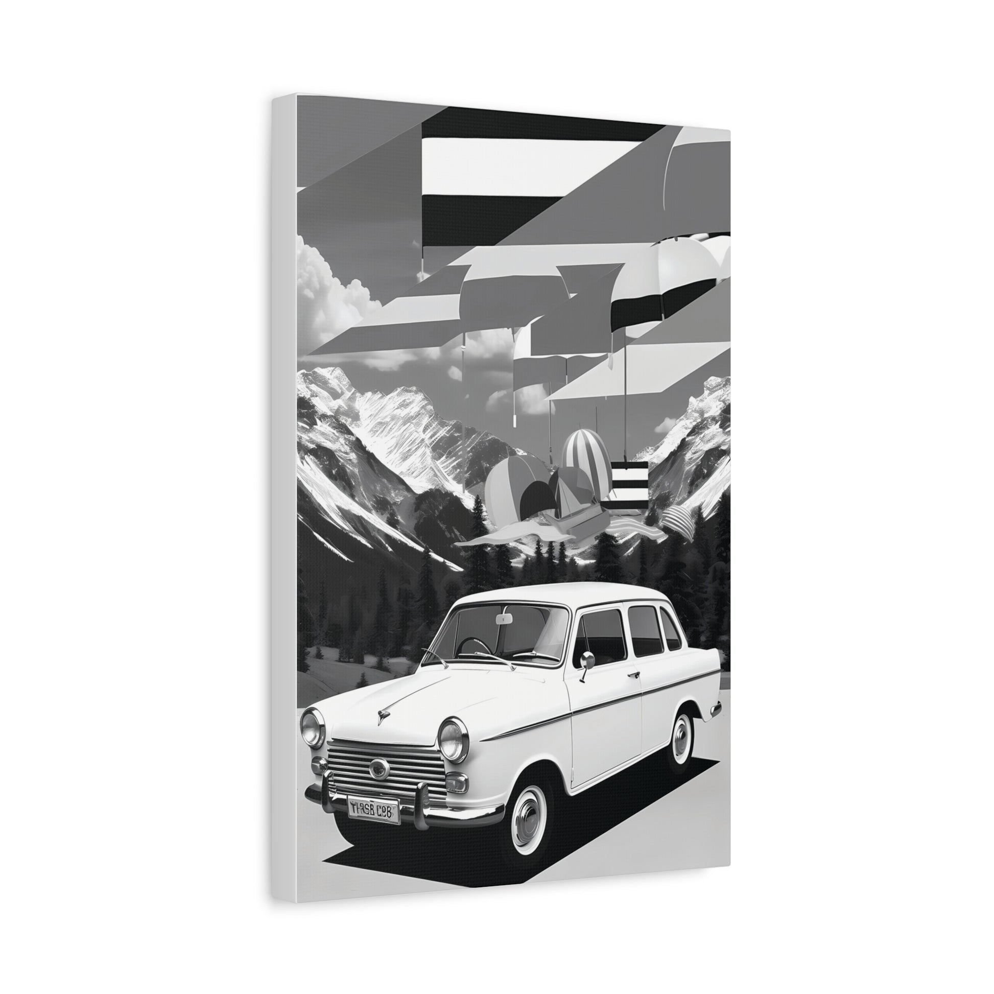 Black and White Vintage Car Canvas Art Print