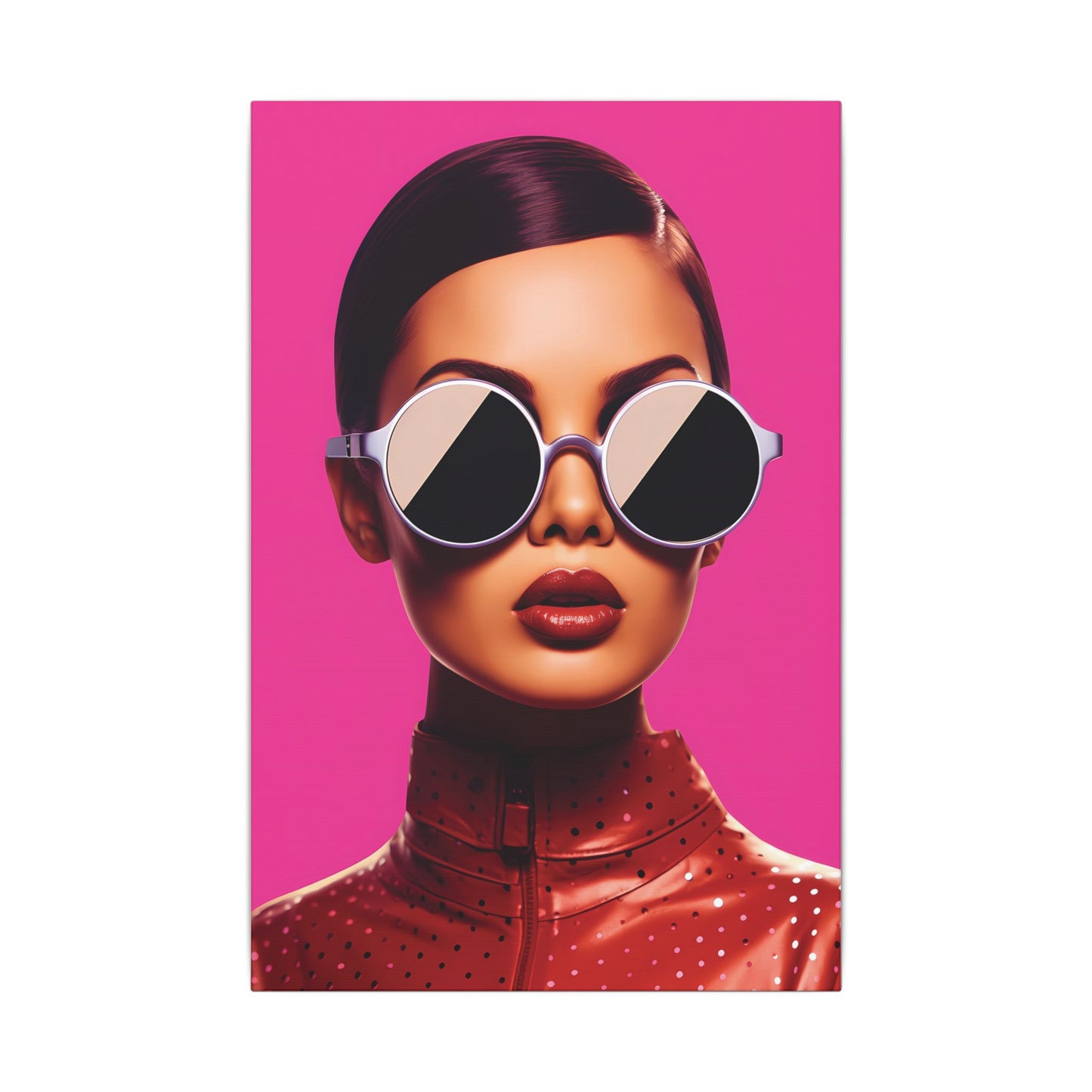 Fashionable Wall Art Canvas - Bold Pink Portrait with Sunglasses