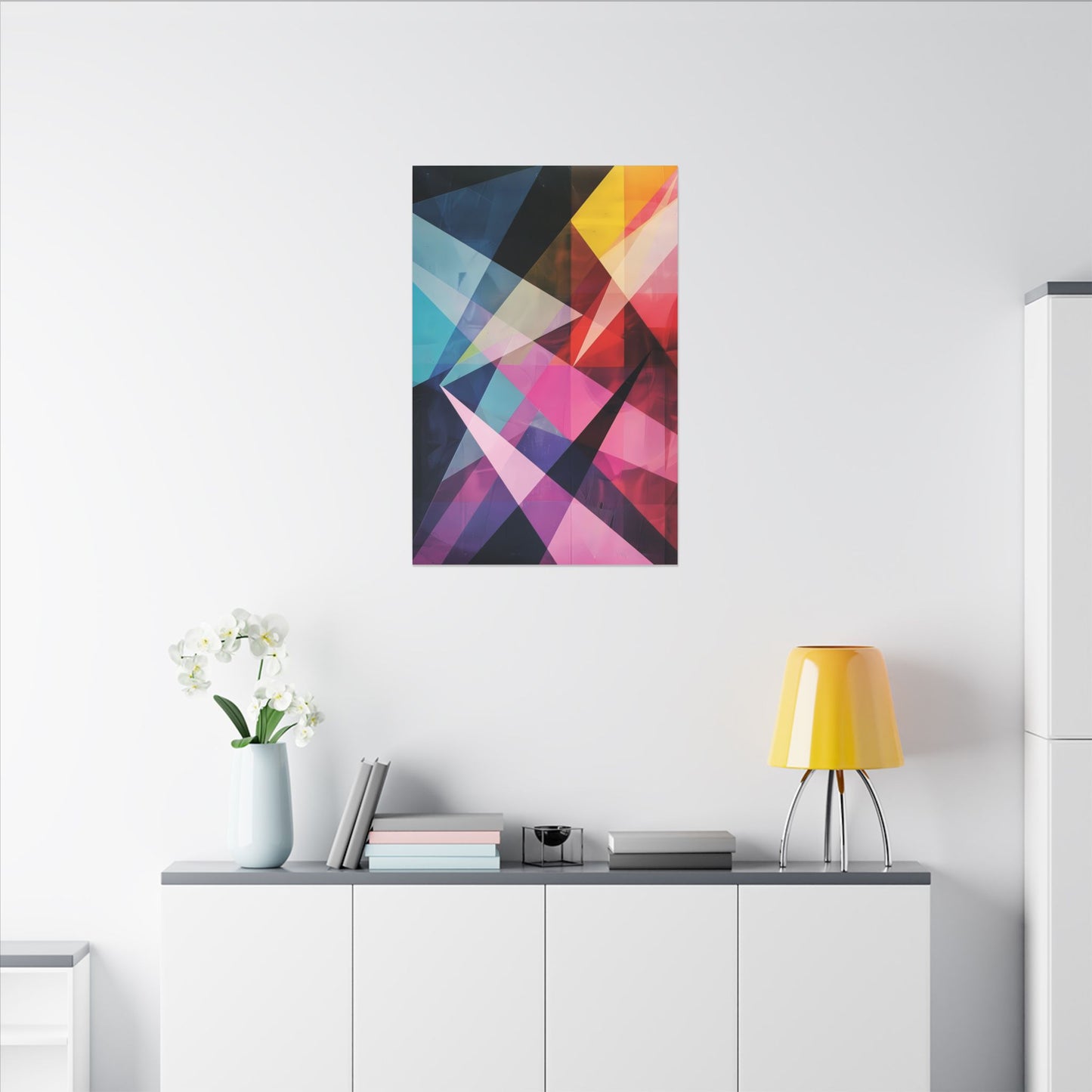 Prismatic Fusion Abstract Canvas Art: Geometric Color Burst