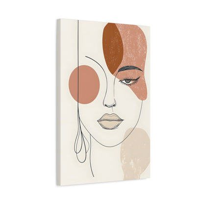Abstract Woman Face Canvas Art – Minimal Line Portrait in Earth Tones