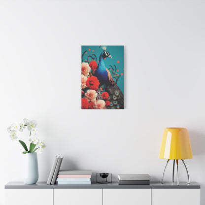 Vibrant Peacock Canvas Wall Art, Colorful Floral Art Print