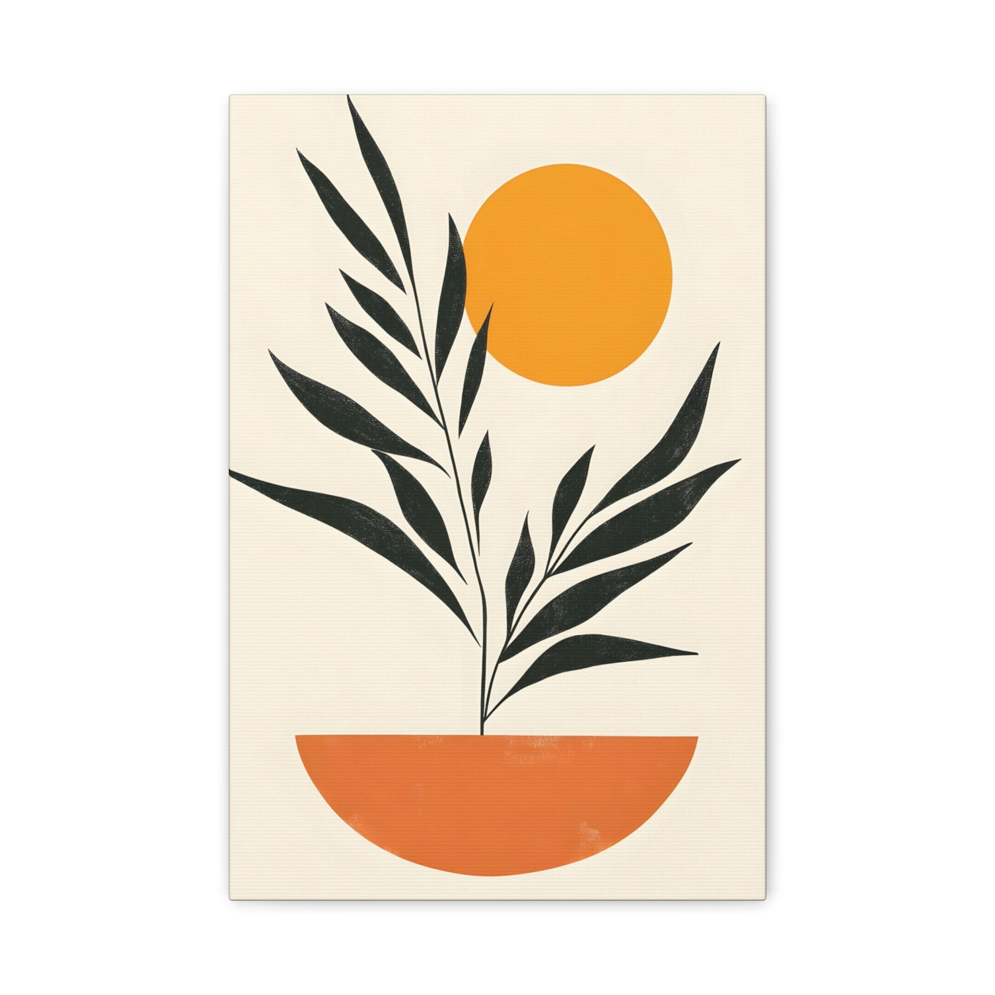 Minimalist Botanical Canvas Print — Midcentury Plant & Sun Wall Art
