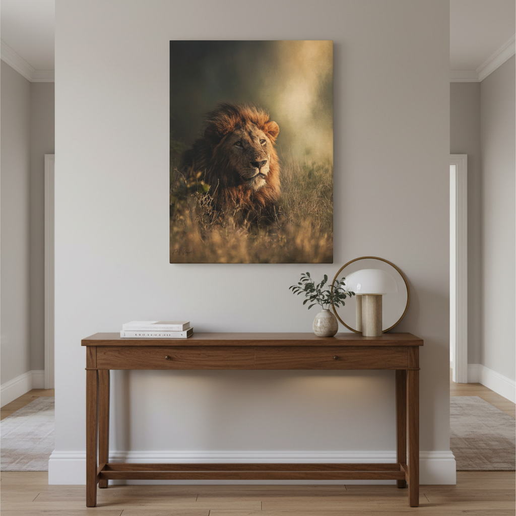 Embers of the Grassland – Sunset Lion by Photographer Patsy Weingart