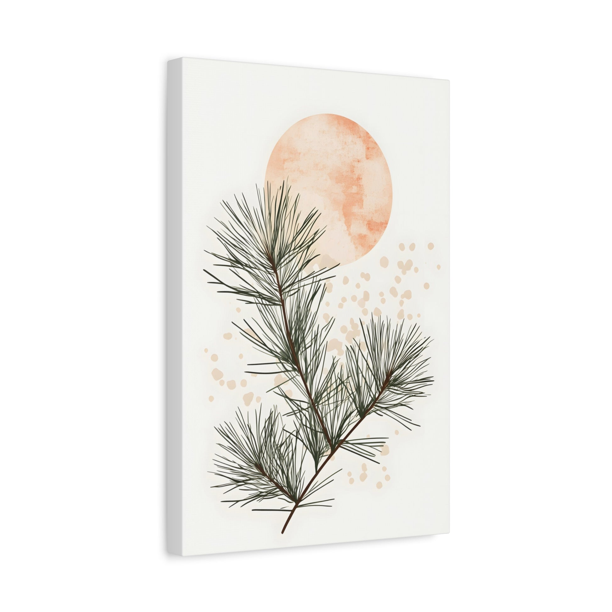 Botanical Pine Branch Canvas Print — Minimalist Pine Art with Warm Sun