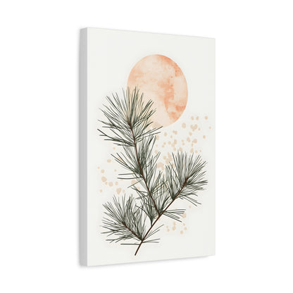Botanical Pine Branch Canvas Print — Minimalist Pine Art with Warm Sun