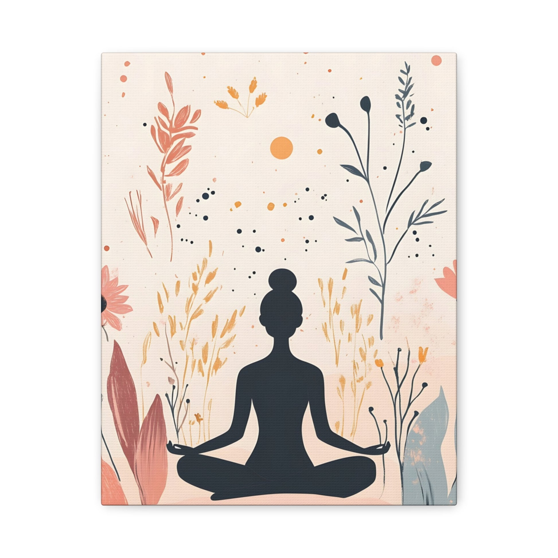 Meditation Silhouette Canvas Art – Boho Floral Yoga Wall Decor