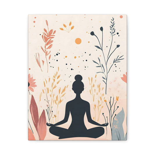 Meditation Silhouette Canvas Art – Boho Floral Yoga Wall Decor