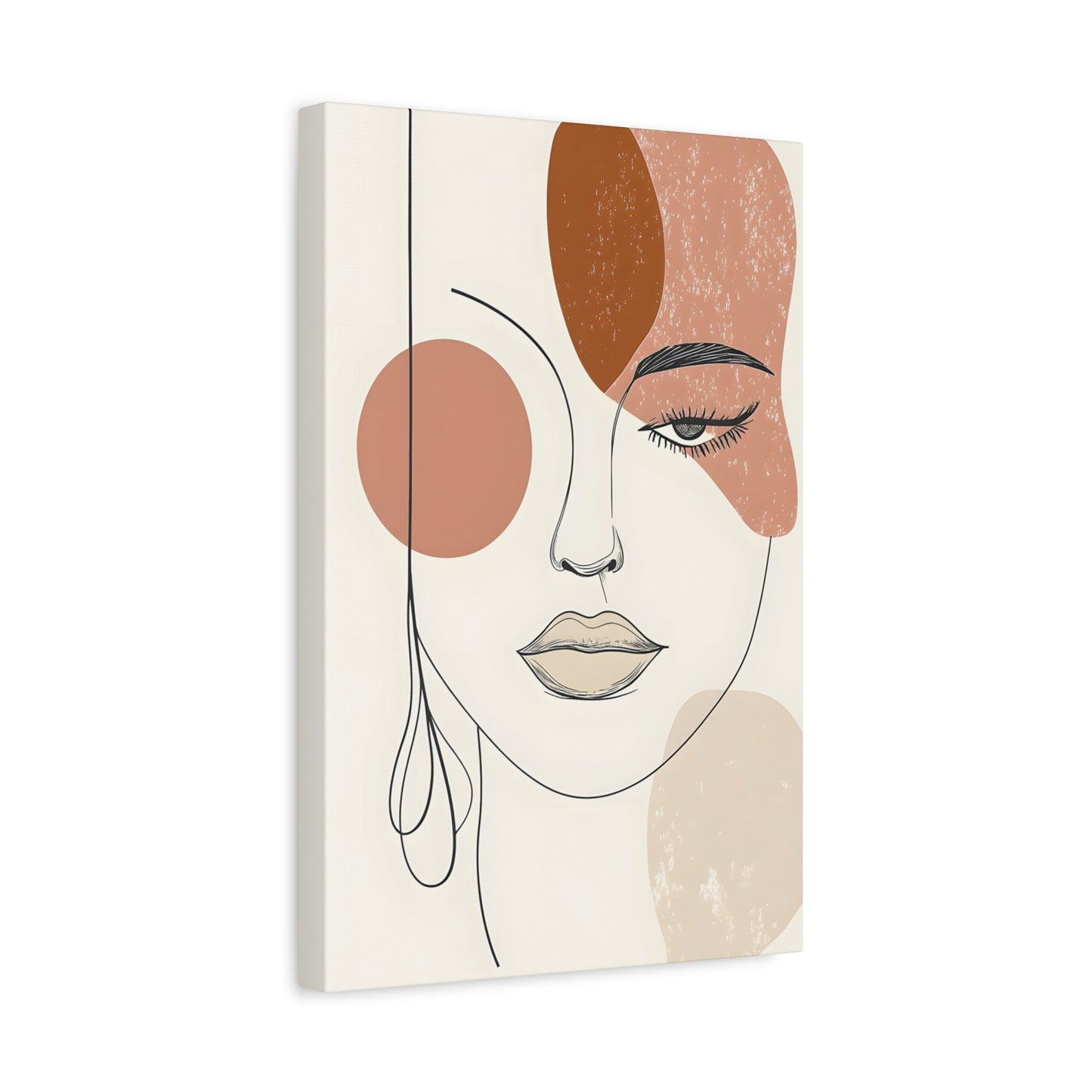 Abstract Woman Face Canvas Art – Minimal Line Portrait in Earth Tones