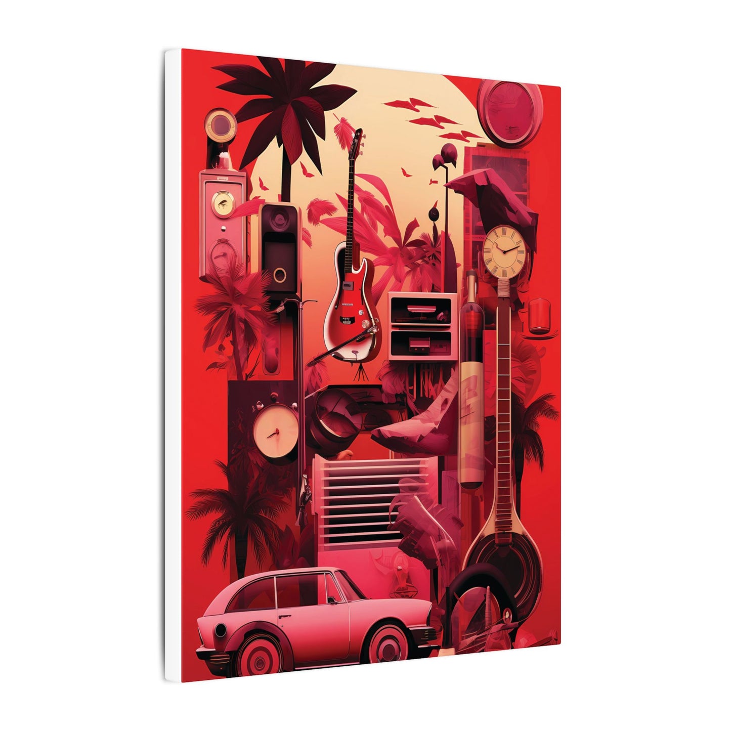 Vibrant Retro Wall Art Canvas - Tropical Vintage Collage