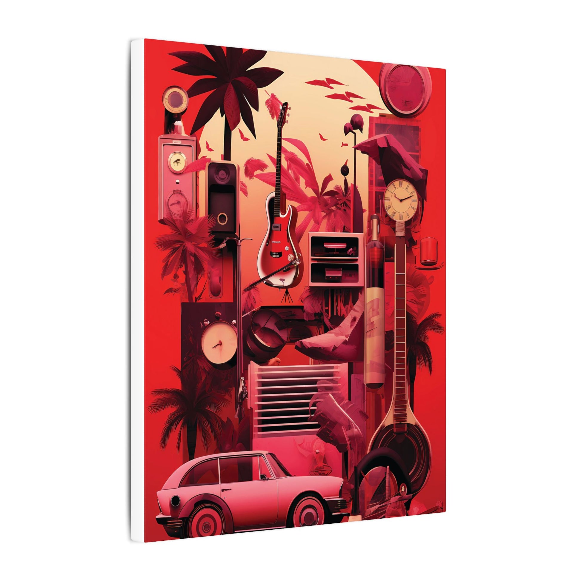 Vibrant Retro Wall Art Canvas - Tropical Vintage Collage