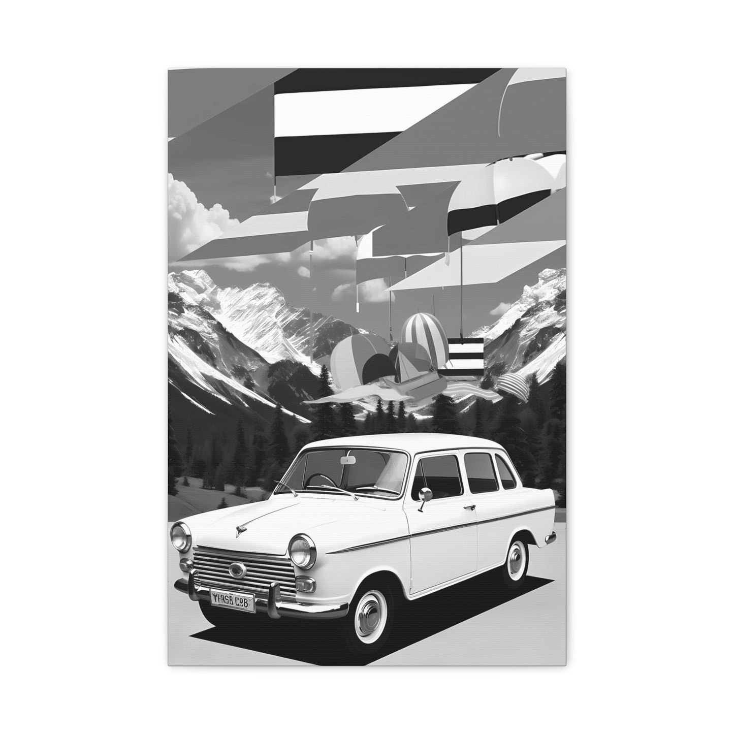 Black and White Vintage Car Canvas Art Print