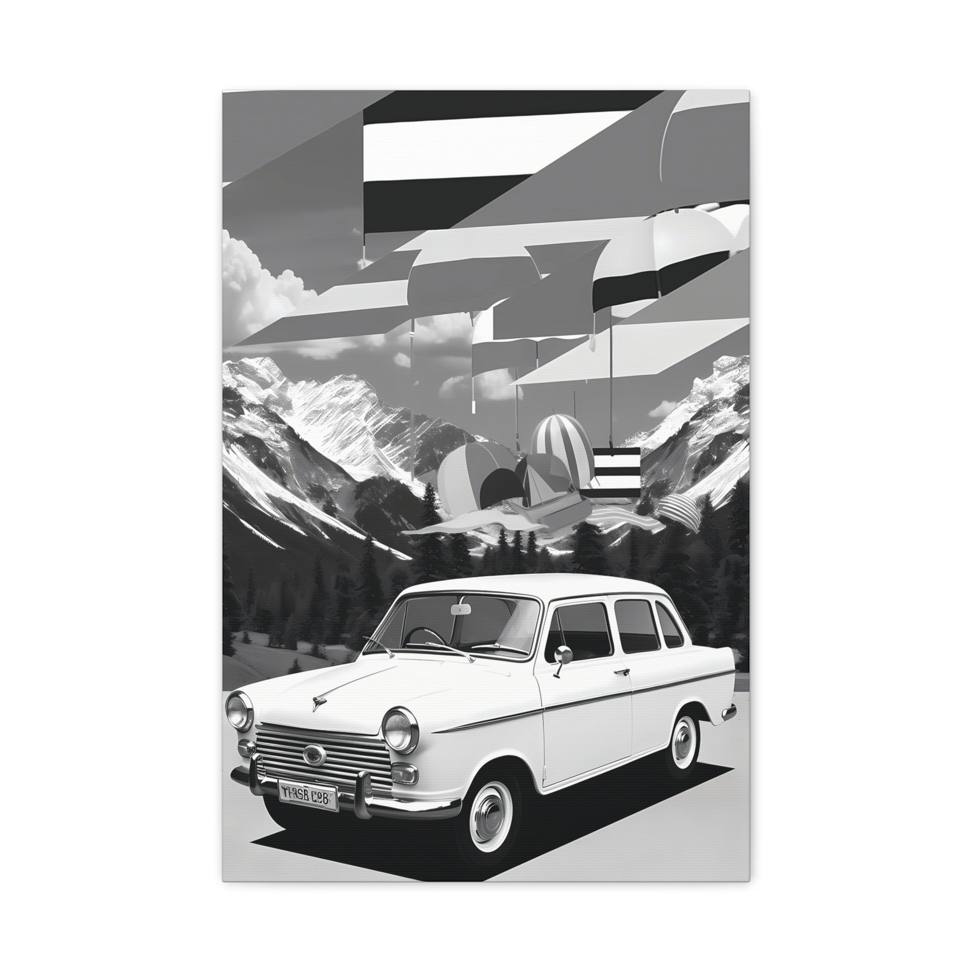 Black and White Vintage Car Canvas Art Print