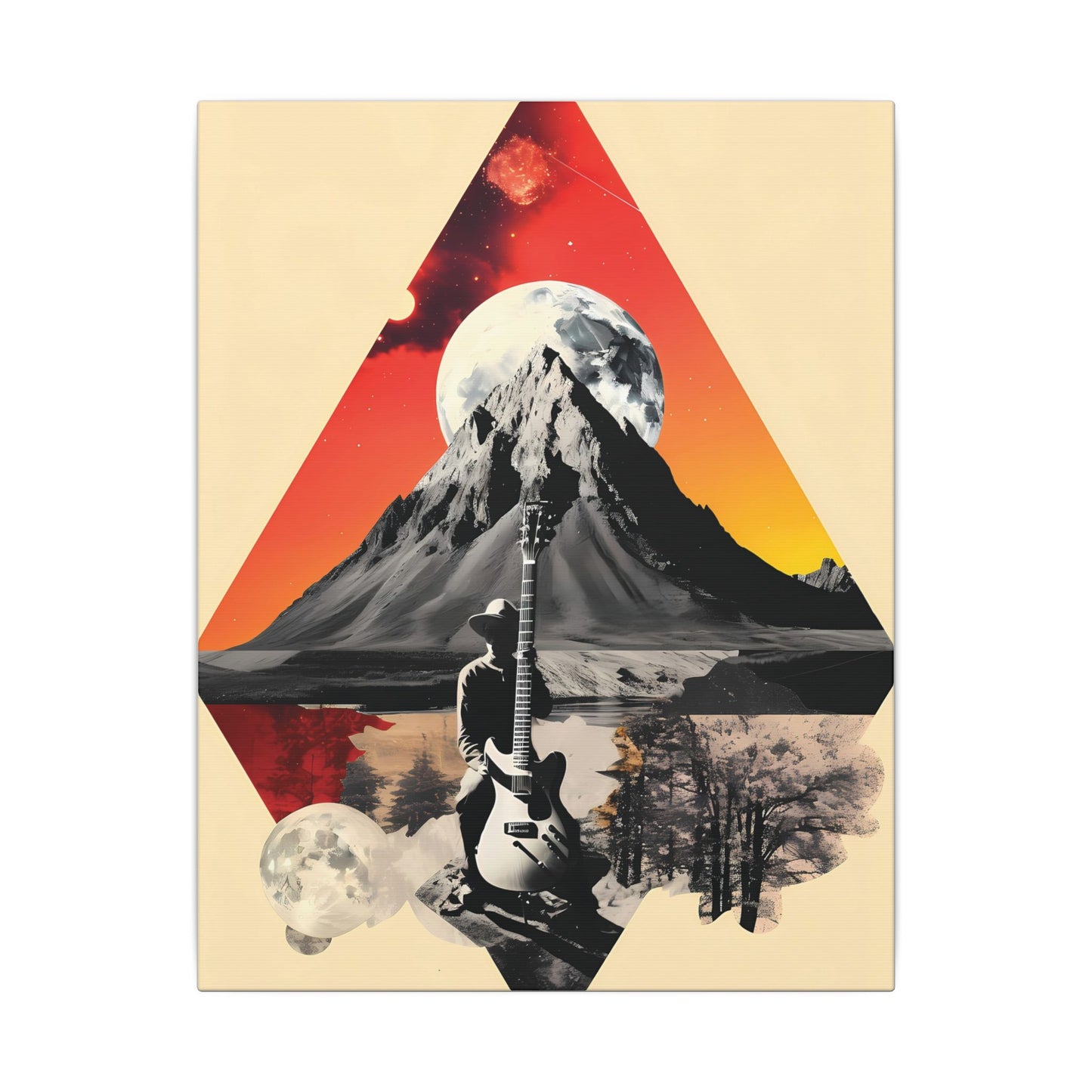 Mountain Music Canvas Art Print - Vibrant Guitar & Landscape Decor