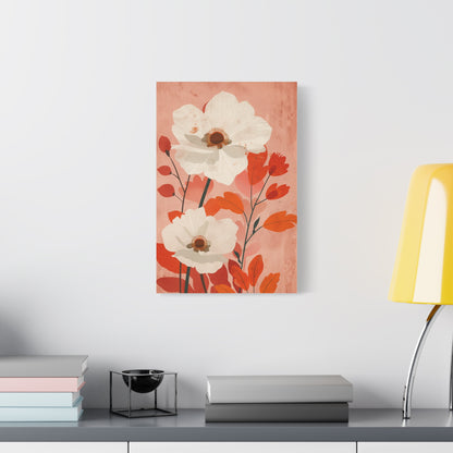 Bold Botanical Wall Art with White Flowers, Home Decor