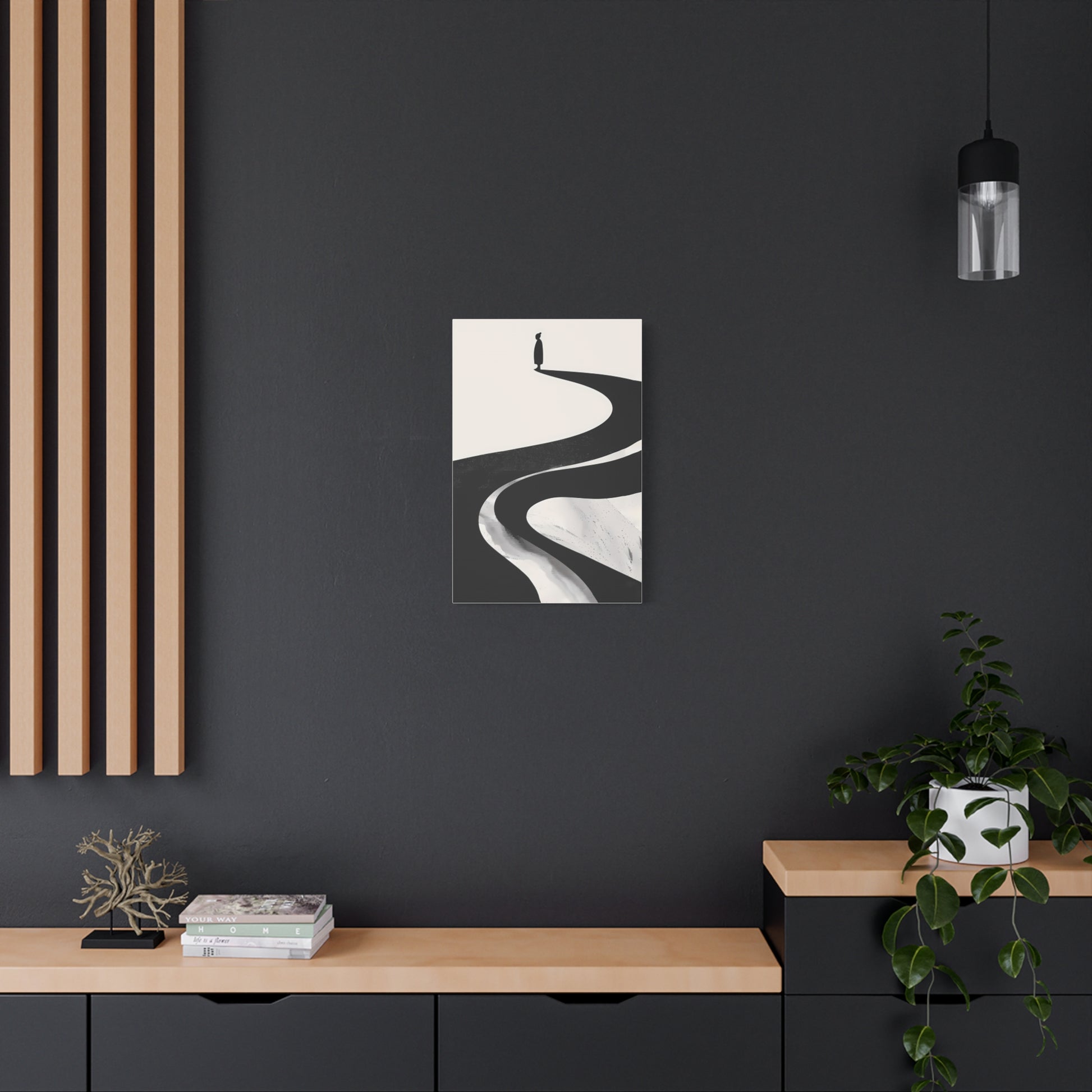 Minimalist Canvas Wall Art — Lone Figure on Winding Path Matte Stretched Canvas