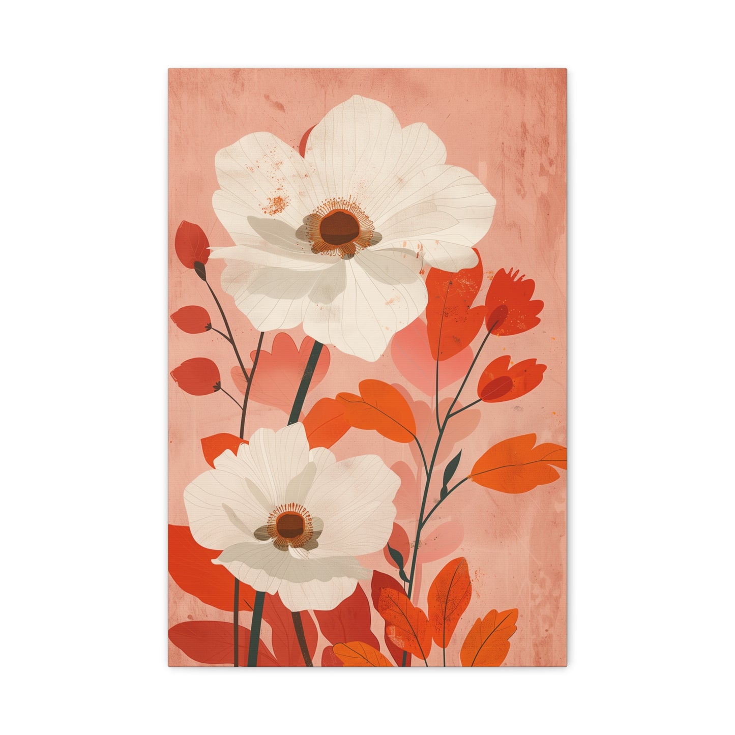 Bold Botanical Wall Art with White Flowers, Home Decor