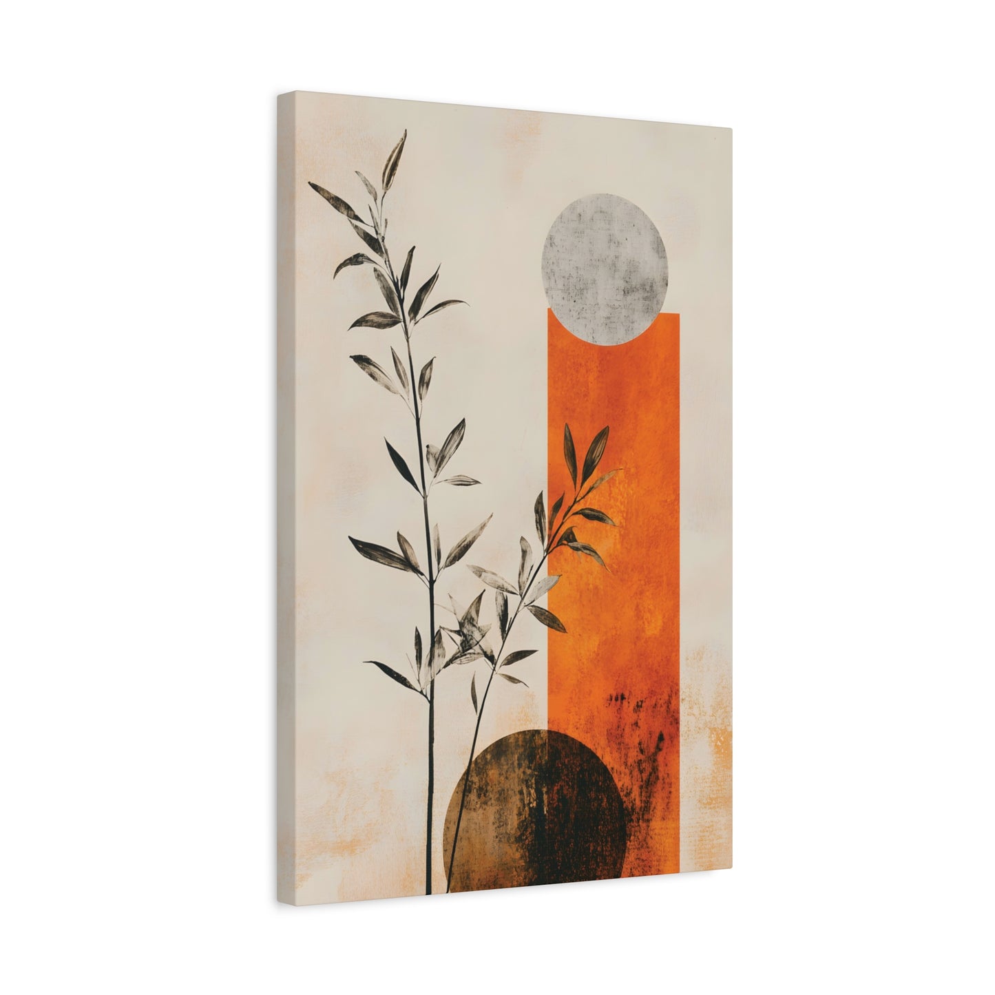 Abstract Botanical Canvas Print — Orange Geometric Sun & Moon Wall Art