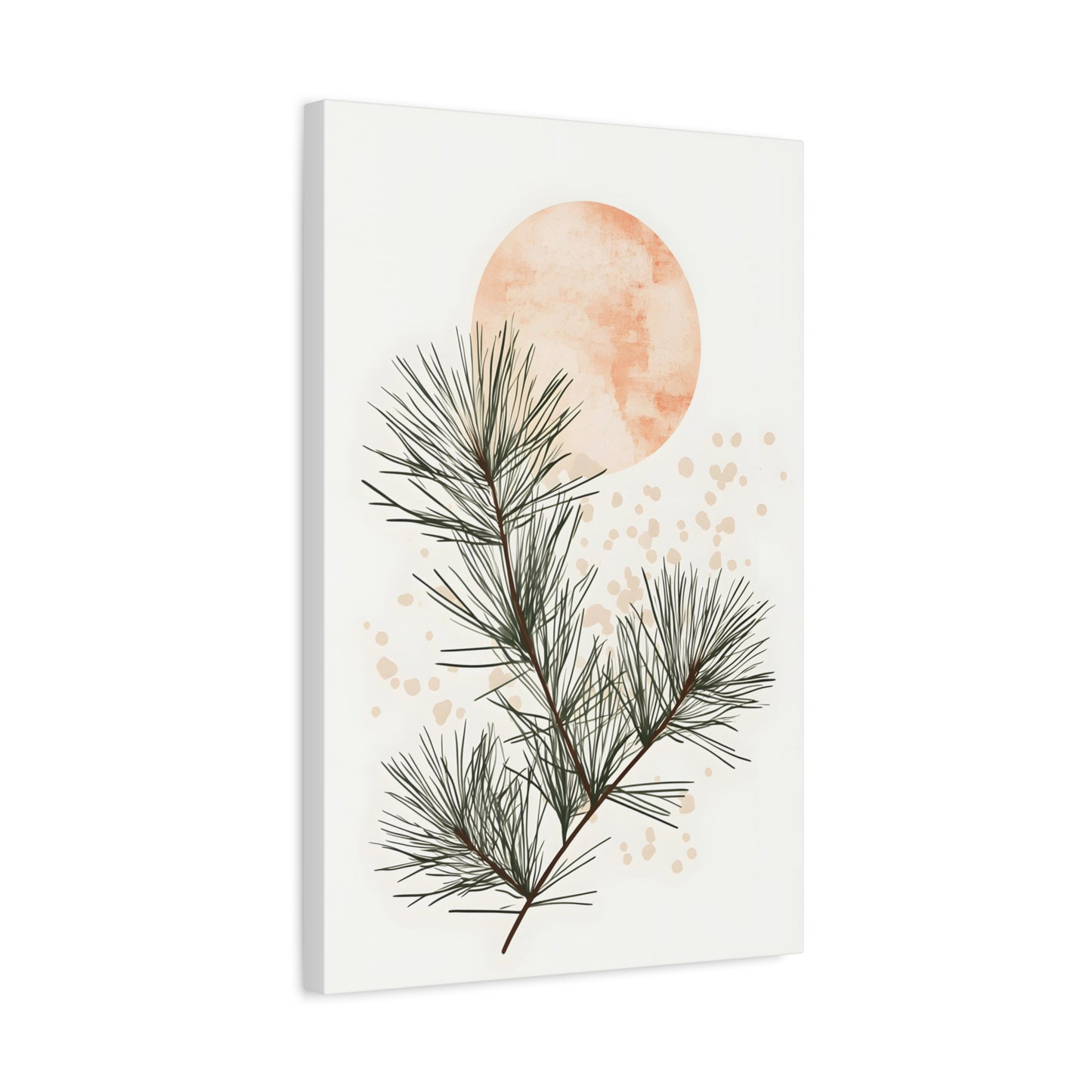 Botanical Pine Branch Canvas Print — Minimalist Pine Art with Warm Sun