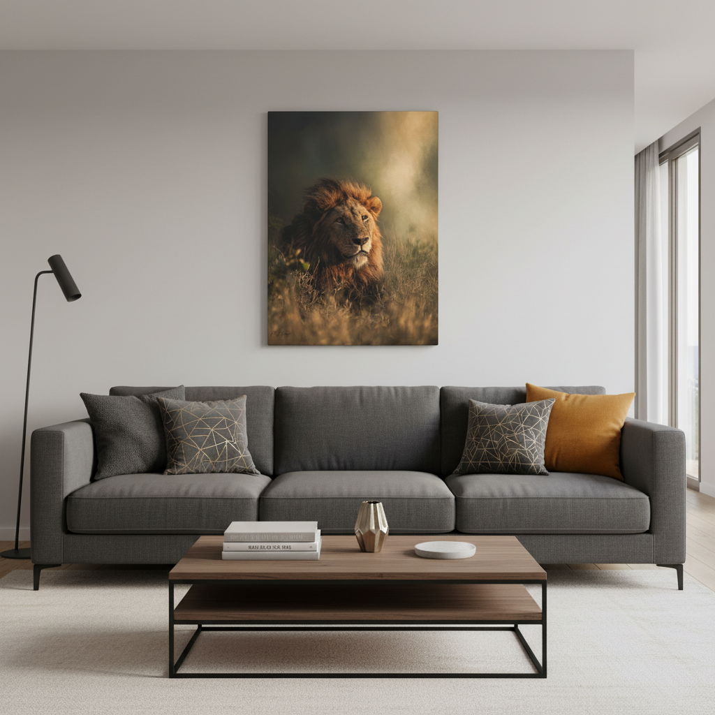 Embers of the Grassland – Sunset Lion by Photographer Patsy Weingart