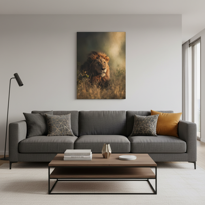 Embers of the Grassland – Sunset Lion by Photographer Patsy Weingart