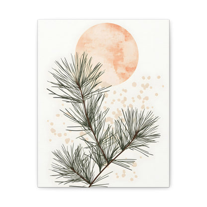 Botanical Pine Branch Canvas Print — Minimalist Pine Art with Warm Sun