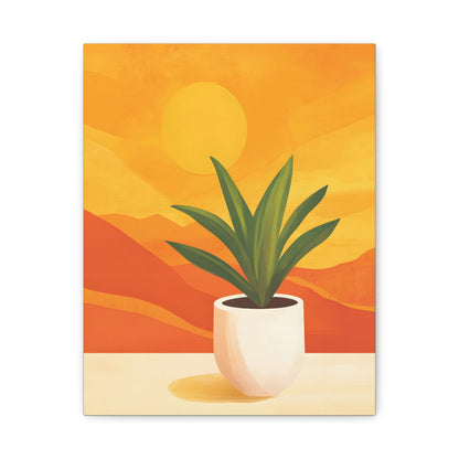 Minimalist Plant Poster in Warm Sunset Tones