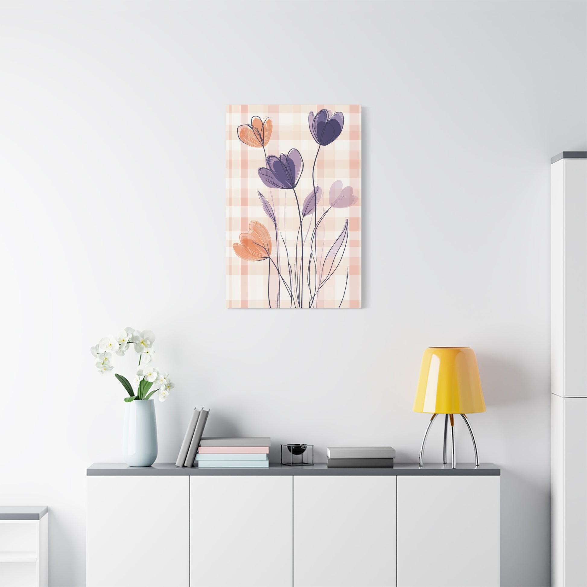 Plaid Garden — Abstract Floral Line Art Print