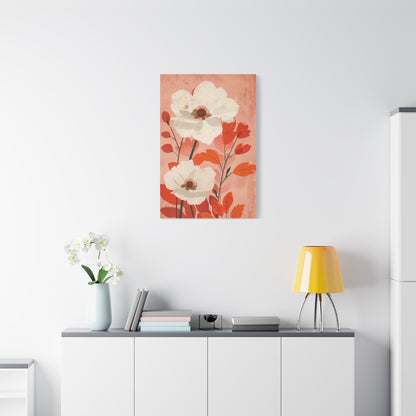 Bold Botanical Wall Art with White Flowers, Home Decor