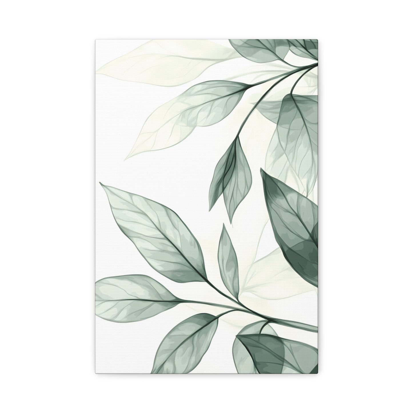 Botanical Leaf Canvas Print – Green Watercolor Stretched Wall Art