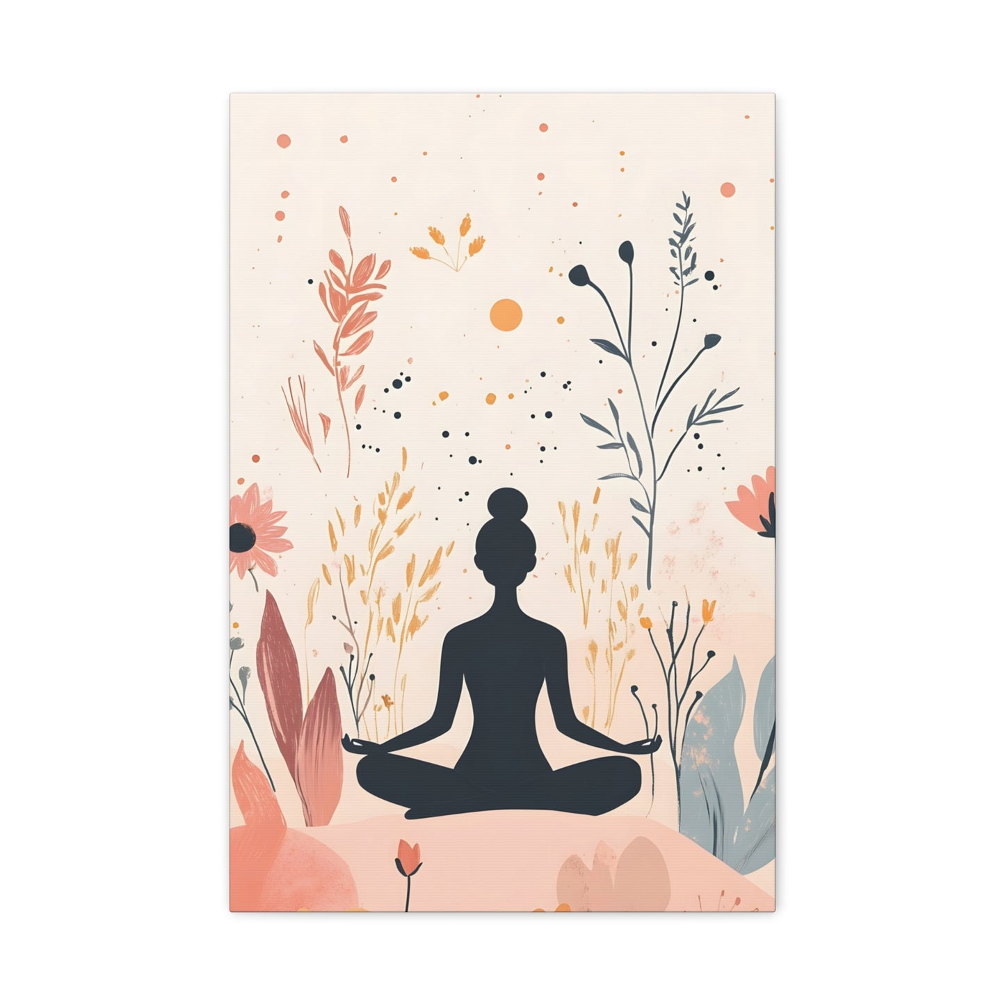 Meditation Silhouette Canvas Art – Boho Floral Yoga Wall Decor