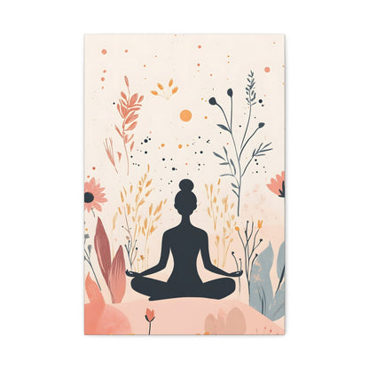 Meditation Silhouette Canvas Art – Boho Floral Yoga Wall Decor
