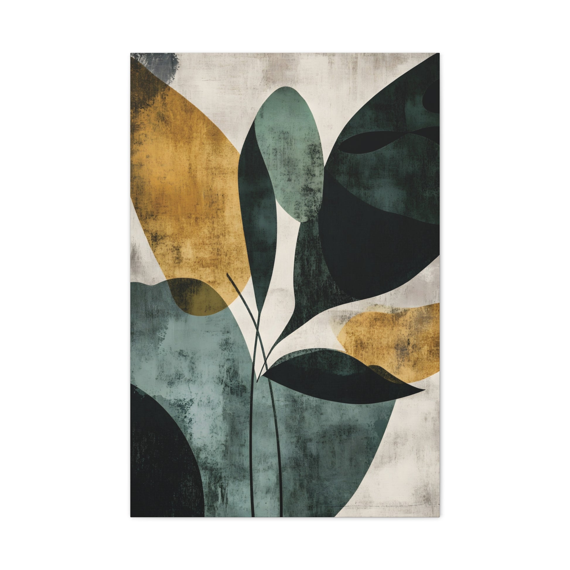 Modern Botanical Abstract Wall Art in Teal and Ochre