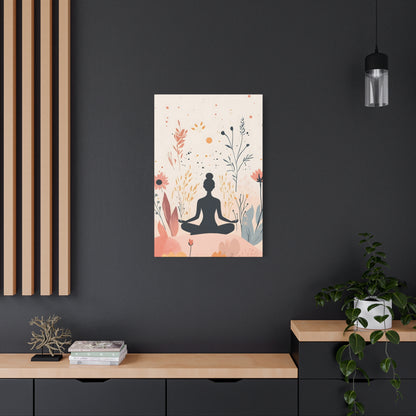 Meditation Silhouette Canvas Art – Boho Floral Yoga Wall Decor